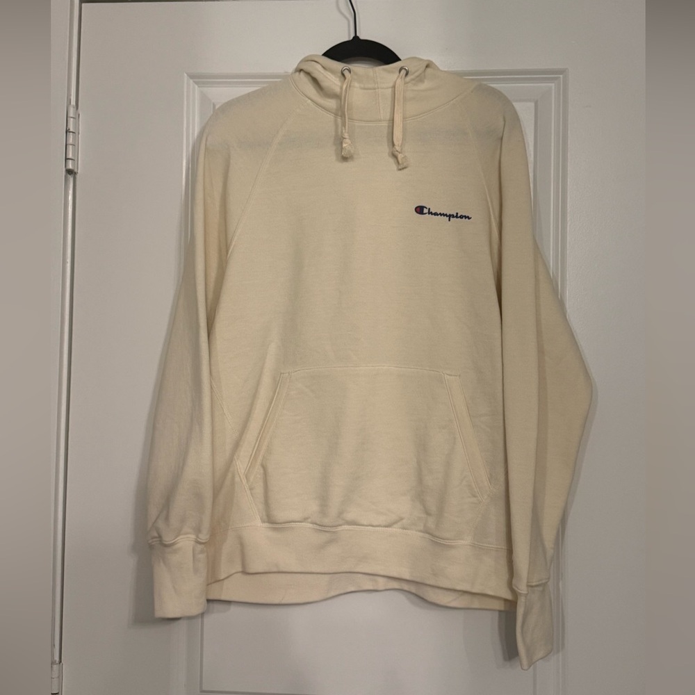 Champion of Powerblend Fleece Cream Script Logo Hoodie XL